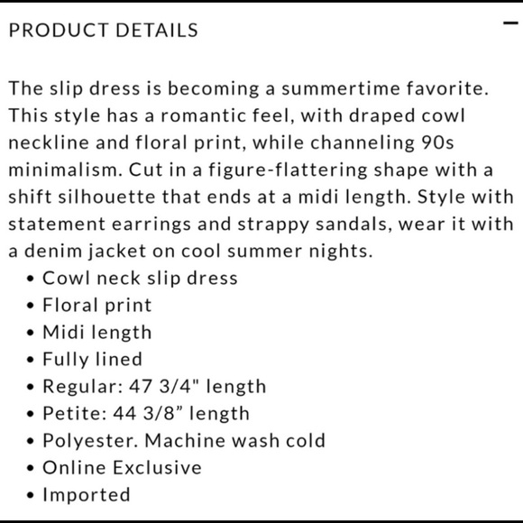 NWT WHBM Cowl Neck Floral Midi Slip Dress | Sz S - Picture 5 of 5